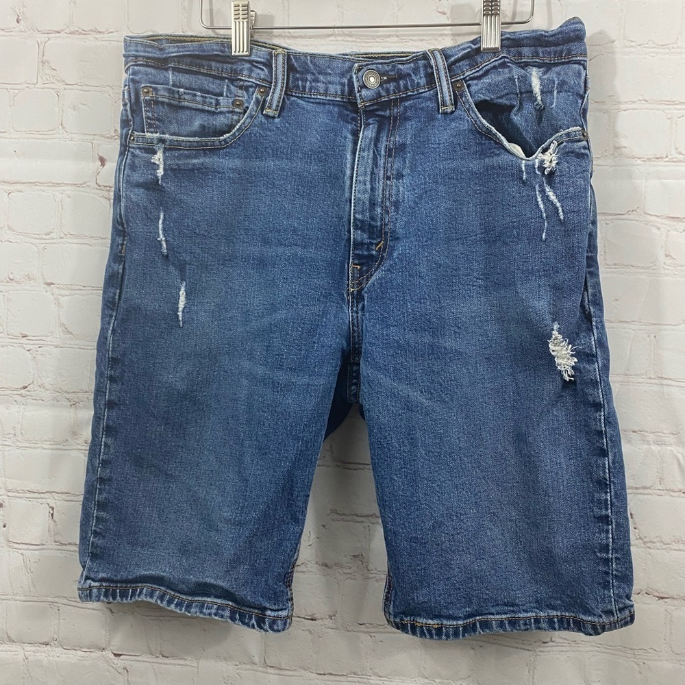 Levi Strauss Blue Jean Distressed Medium Wash Shorts Mens Size 34